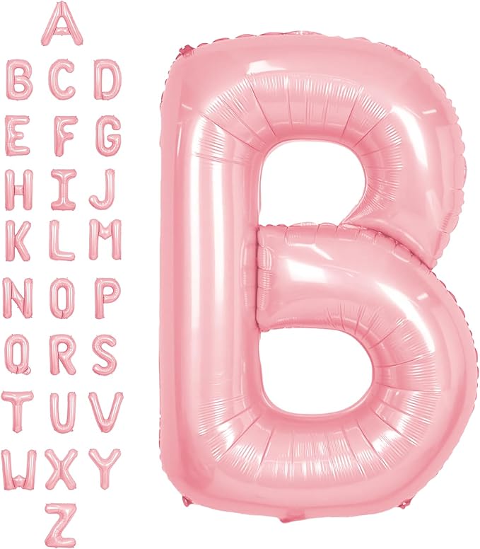 SUWEN 40 Inch Pink Large B Letter Balloons Big Foil Helium Letter Balloons A-Z Jumbo Mylar Happy Birthday Party Decorations for Girl Anniversary Party Supplies