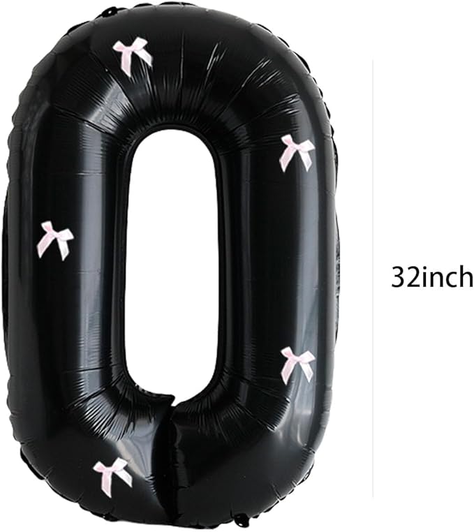 PLAP Birthday Number Balloon Bow Black Party Supplies 32 "Birthday Number Decoration (Number 0)
