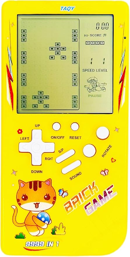 Cute Cat Pattern Block Game Console 23 Brick Games Racing/Tank Battle Retro Mini Game Machine Children's Game Console 70/80/90's Nostalgic Gifts Puzzle Toy Handheld Portable Game Device (Yellow)