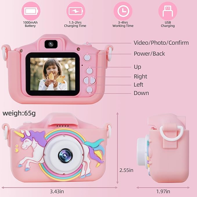 Kids Camera for 3-12 Years Old,Toddlers Childrens Girls & Boys Selfie Camera, 48 MP 1080P IPS Screen Dual Digital Toy Camera, Perfect for Kids Birthday with 32GB Card