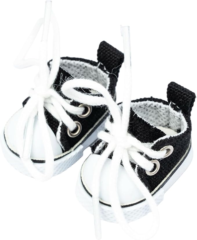 Mini Doll Shoes, 1 Pair Cute Lace Up Canvas Sneakers Compatible for 17cm/15cm Doll Shoes Toy Outfit Accessories Easter Gifts(Black)