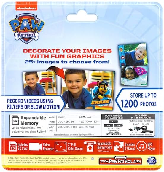ekids Paw Patrol Kids Camera with SD Card, Digital Camera for Kids with Video Recording and Built-in Digital Stickers