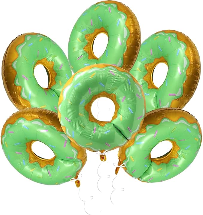 Sweet Cake Sprinkle Doughnut Balloons Food Sweetmeat Candy Donut Theme Party Supplies For Birthday Baby Shower Wedding Grow Up, 6 Pack 23'' Green Donut Time Balloons Cute Dessert Candy Time Decoration