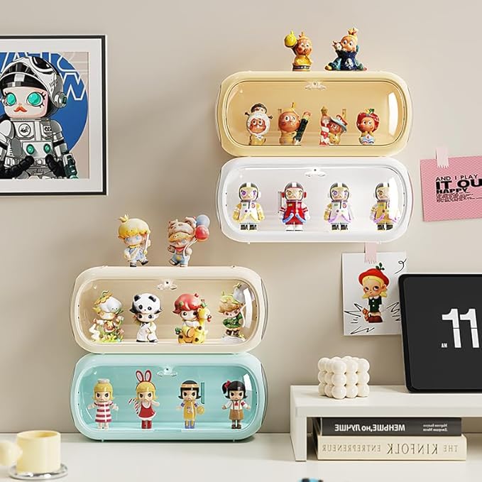 Clear Display Case for Figure, Dustproof Storage Organizer Box with Magnetic Door, Display Showcase for Collectibles Action Doll(1, Medium White)