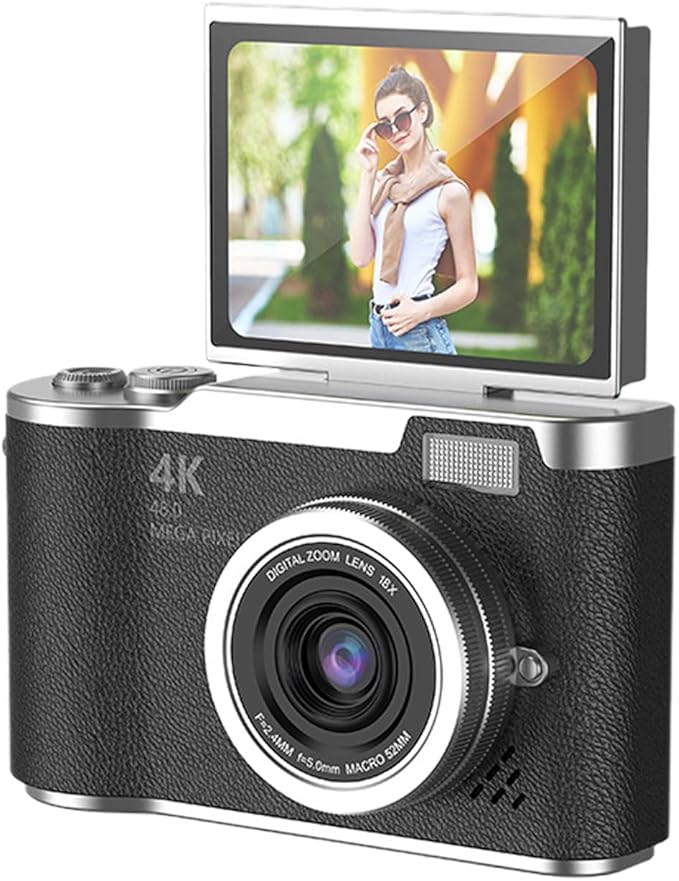 Denash Foldable Screen Kids and Beginners Camera,4K Digital Camera for Photography,48MP Digital Foldable Support 16X Zoom with Flip Scree (Black)