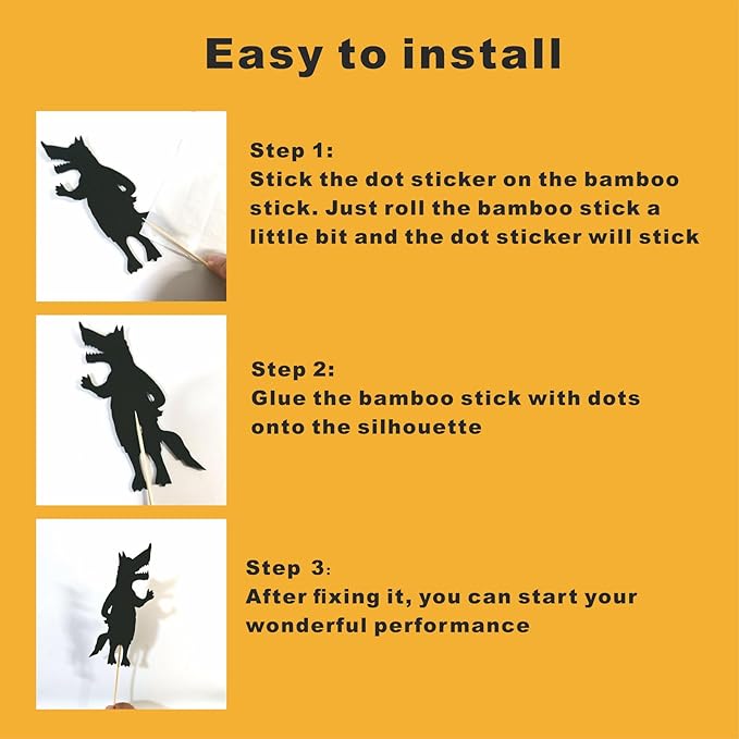 Shadow Puppet Theater Set – 20-Piece Fairy Tale Silhouette Kit with Felt Cutouts, Sticks & Dots – DIY Storytelling Shadow Play for Kids, Classroom, Family Craft Activities