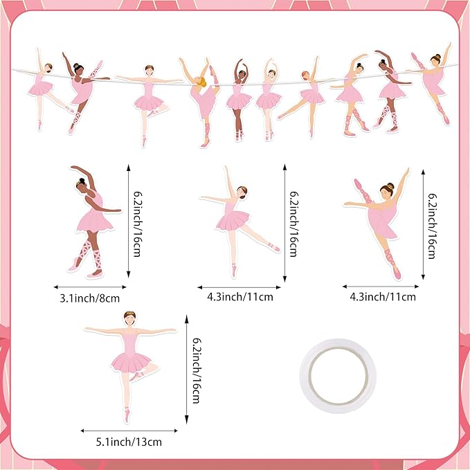Hooqict Happy Birthday Banner Ballerina Birthday Party Decorations Ballerina Dancer Party Banner Garland Sign for Girls Women Pink Ballet Party Decorations Supplies