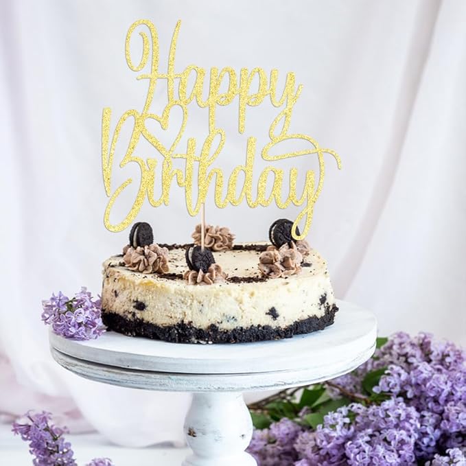 Handmade Glitter Happy Birthday Cake Topper- Happy Birthday Cake Decor,Fabulous Cake Decoration，Anniversary/Birthday Party Decoration Supplies (gold)