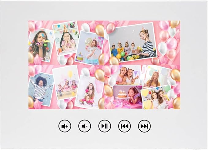 Birthday Slideshow Card for Girls – Upload Photos for Personalized Video – 7” LCD Display, 8GB Memory, USB Charger – Emotional and Fun Gift