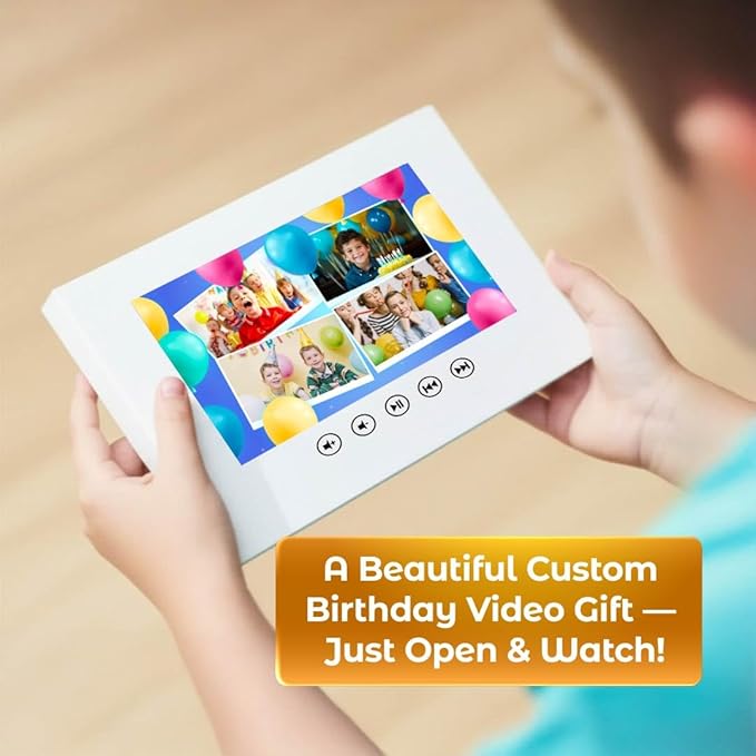 Digital Video Card for Boy’s Birthday – Personalized Photo Gift – Animated Slideshow – 7” LCD Screen, 256MB, Fast USB Rechargeable, Play-on-Open Feature