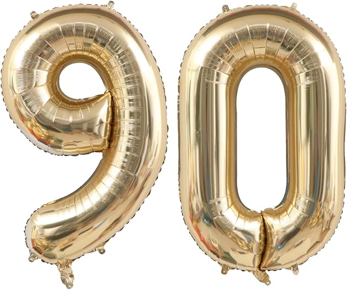 40 Inch Light Gold 90 Number Balloons White Gold Giant 90 Foil Mylar Helium Large Digital Balloon Champagne Gold Birthday Numbers Jumbo Balloons 90th Anniversary Events Party Decorations Supplies
