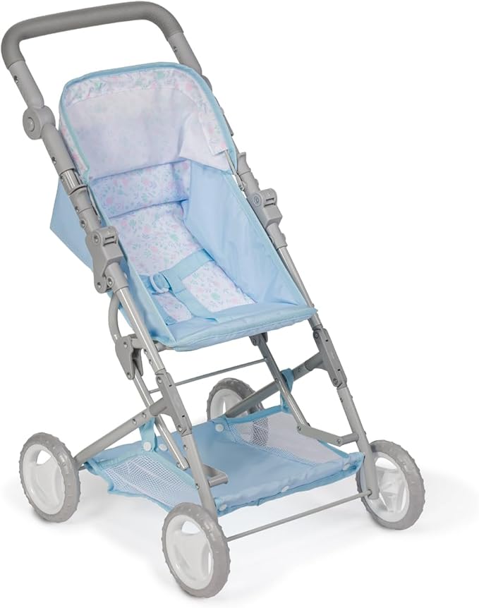 JC Toys - Berenguer Boutique | Fashionable Stroller with Canopy and Storage | Simple Folding |Blue Accessory Collection | for Dolls up to 18" | Ages 3+