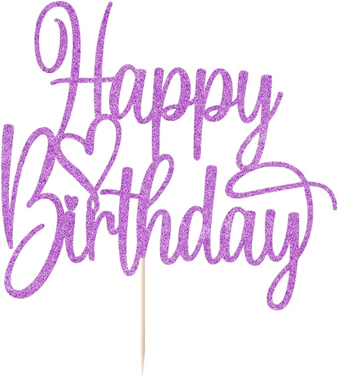 Handmade Glitter Happy Birthday Cake Topper- Happy Birthday Cake Decor,Fabulous Cake Decoration，Anniversary Party Decoration Supplies (purple)