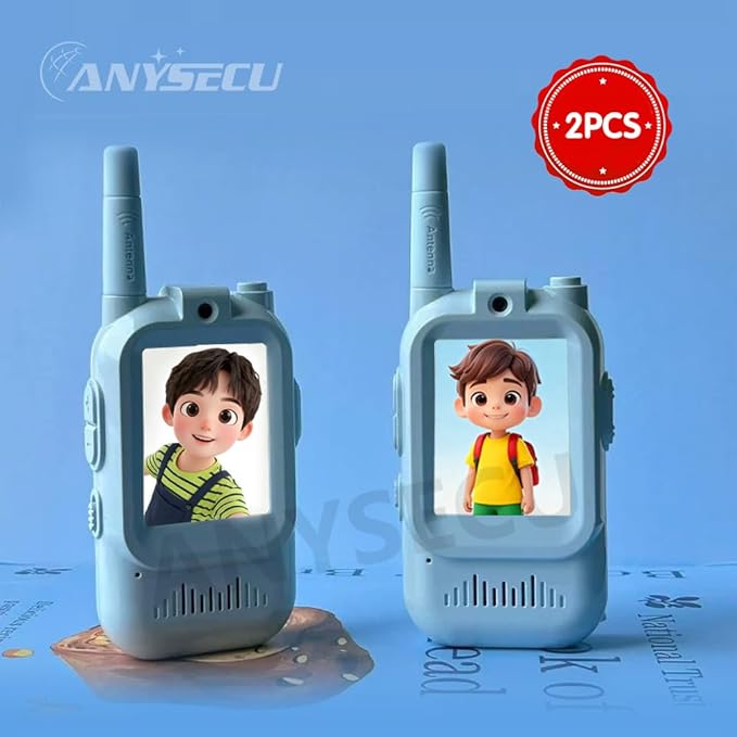 ANYSECU Kids Walkie Talkie JK200 with Video Intercom, 200M Range, Pink and Blue Set, USB Charging Cable and Lanyards Included