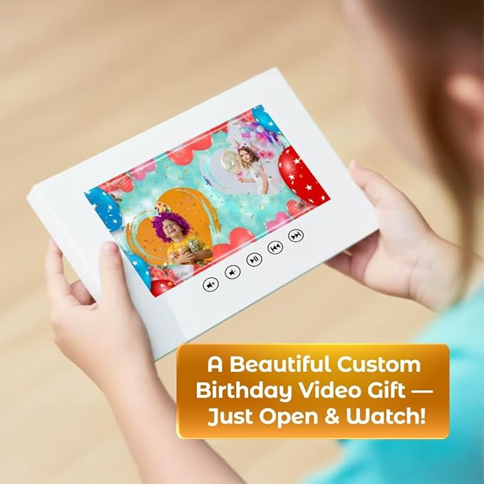 Video Greeting Card for Girl – Create Your Own Animated Slideshow – Upload 11 Photos – 7” Screen, USB Rechargeable, 4GB Storage, Gift for Kids