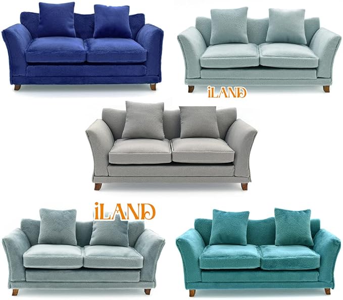 iLAND Modern Dollhouse Furniture on 1/12 Scale of Miniature Sofa for Dollhouse Living Room (Dark Blue Velvet)