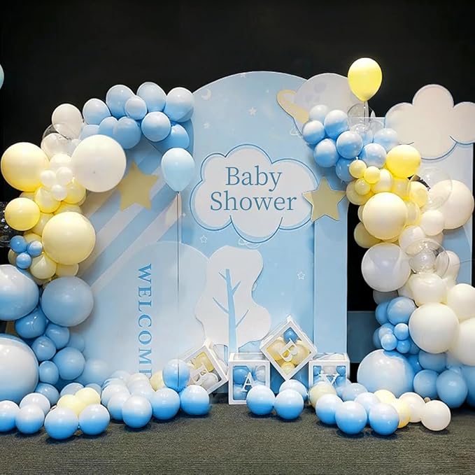 Blue Yellow White Balloon Garland Arch Kit, 155Pcs Latex Balloons Different Size 18 12 10 5 inch for Birthday Baby Shower Wedding Anniversary Party
