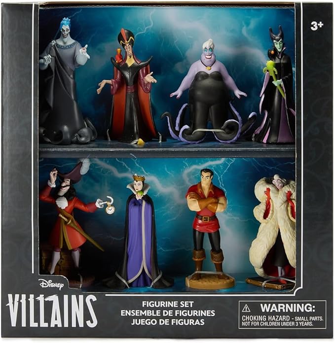 Disney Store Official Villains Figure Set – 8 Fully Sculpted Disney Figures Including Evil Queen, Captain Hook, Maleficent, Cruella De Vil, Ursula & More in Double-Tiered Box with Scenic Backgrounds