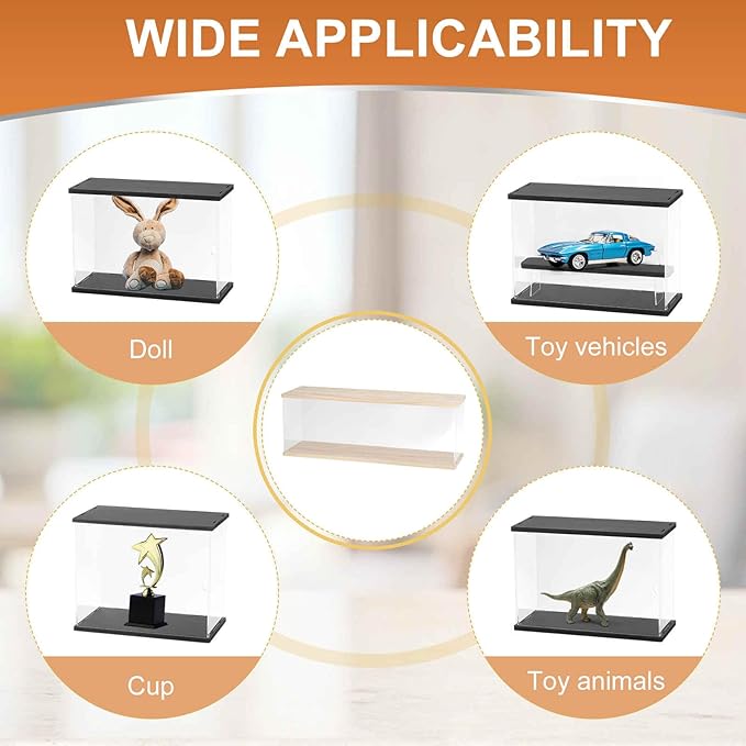MECCANIXITY Clear Display Case, 3 Layer Acrylic Figure Display Case Clear Display Boxes for Collectibles, Figures Model Toys Home Storage(with Square LED Light, 24x7x8 Inch Wood Base)