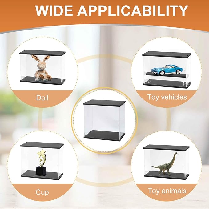 MECCANIXITY Clear Display Case, 4 Layer Acrylic Figure Display Case Clear Display Boxes for Collectibles, Figures Model Toys Home Storage(with Square LED Light, 13x9x12 Inch Black Base)