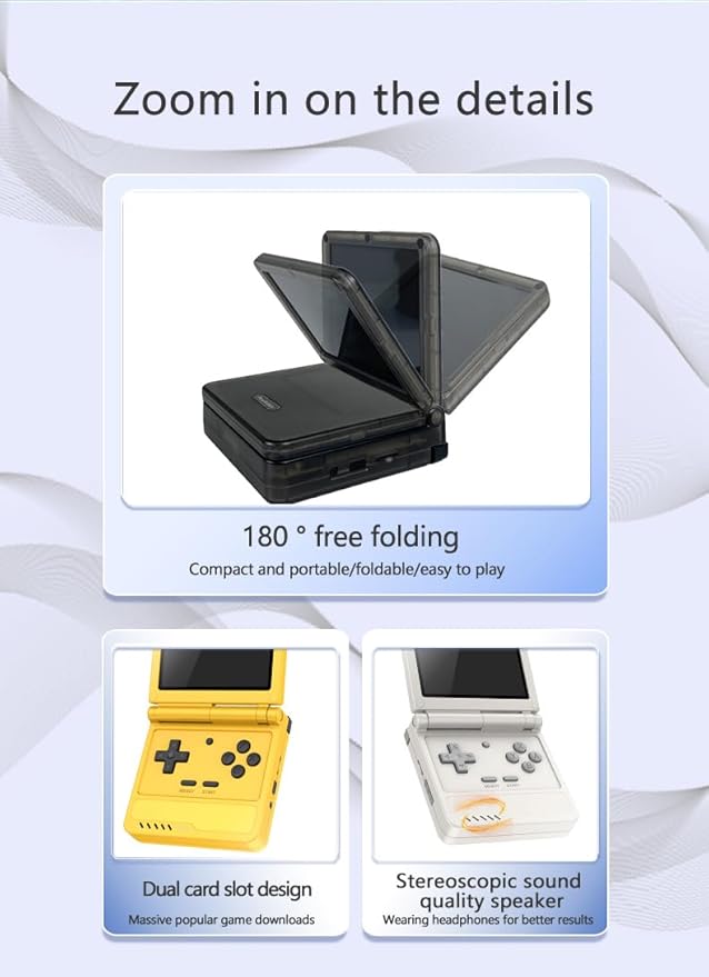 Powkiddy V90S Retro Handheld Console - 10,000+ Preloaded Games, Foldable Clamshell Design, 3.5" IPS Screen, 4-6 Hour Battery, Dual TF Slots (Transparent Black)
