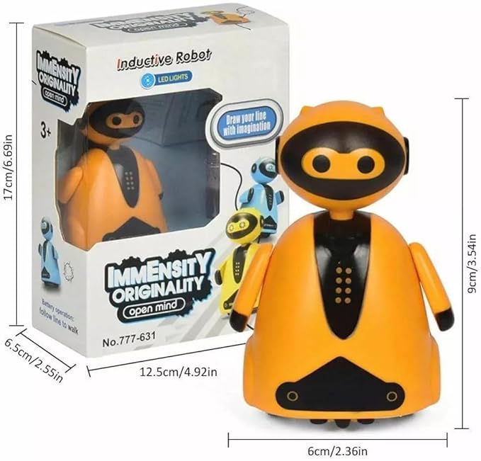 Mini Magic Inductive Robot Toy TracerBot Interactive Follow Black Line with LED Light Educational Toys for Kids(Orange)