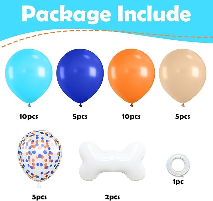 Orange and Blue Balloons, Royal Light Blue Confetti Orange Latex Birthday Balloons with Bone Foil Balloon for Girl Boy Birthday Party Graduation Baby Shower Backdrop Decorations