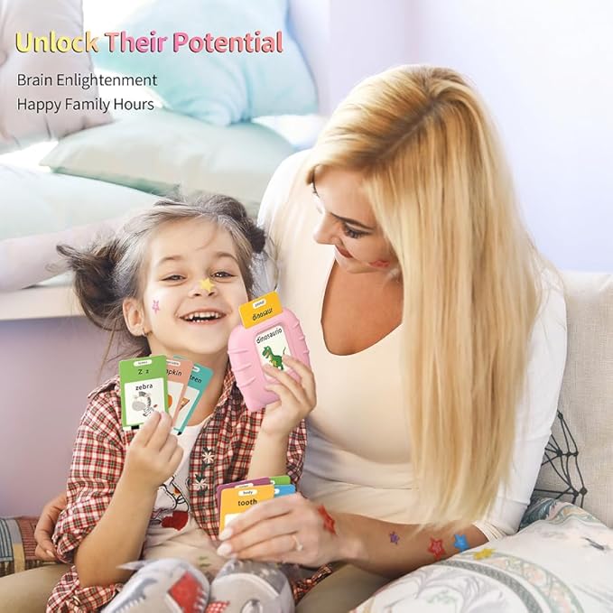 ABC Talking-Flash-Cards with 252 Sight Words, Easter Birthday Gifts for Girls 2 3 4 5 6 Years, Language Therapy Toys for Autistic Children, Learning Toys for Toddlers Ages 2-6, Pink