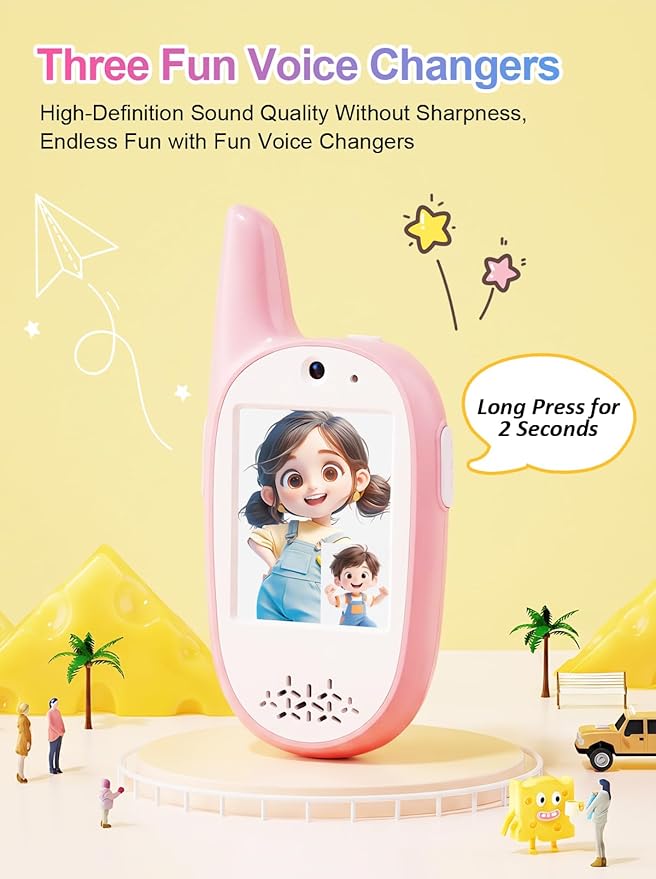 Video Walkie Talkie for Kids, Pink and Turquoise 2 Pack,1000ft Long Range,Two-Way Radio with Rainbow Display Screen, Electronic Communication Toy for Children