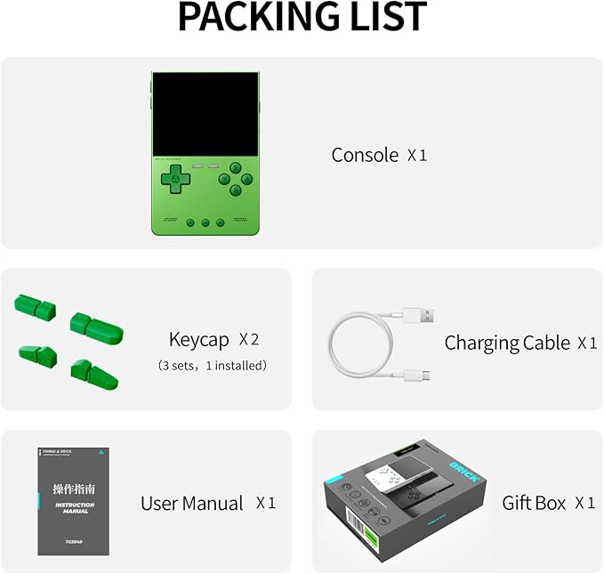 Trimui Brick Hammer Handheld Game Console with 3.2 inch IPS Screen and 3000mAh Battery, Retro Video Games Console with Pre-Installed 64GB TF Card and WiFi Function (Wild Green)