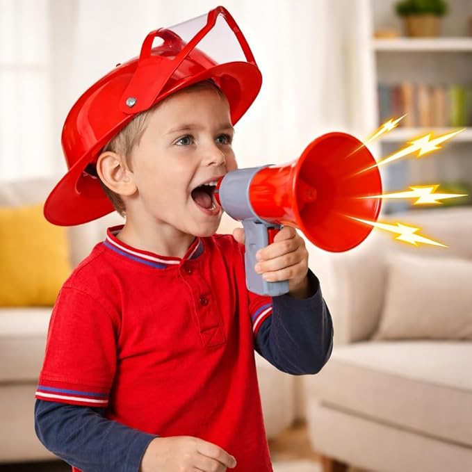 Liberty Imports 10 PCs Fireman Gear Firefighter Costume Role Play Career Dress Up Starter Toy Accessories Pretend Play Set with Helmet, Tools for Kids, Toddlers