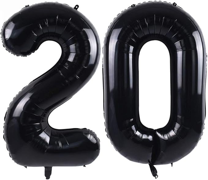 TONIFUL 40 Inch Black Large Numbers Balloon Birthday Foil Mylar Big Number Balloon Digital 20 for 2026 Graduation New Year Eve 20th Birthday, 20th Anniversary, Graduation Ceremony Photo Shoot