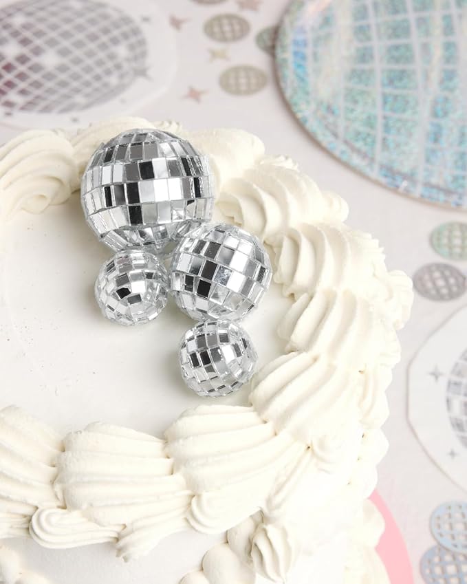 xo, Fetti Disco Ball Mini Cake Topper - 4 Pieces | Eras Birthday Supplies, Bday Cake Decoration, Last Disco Bachelorette Party