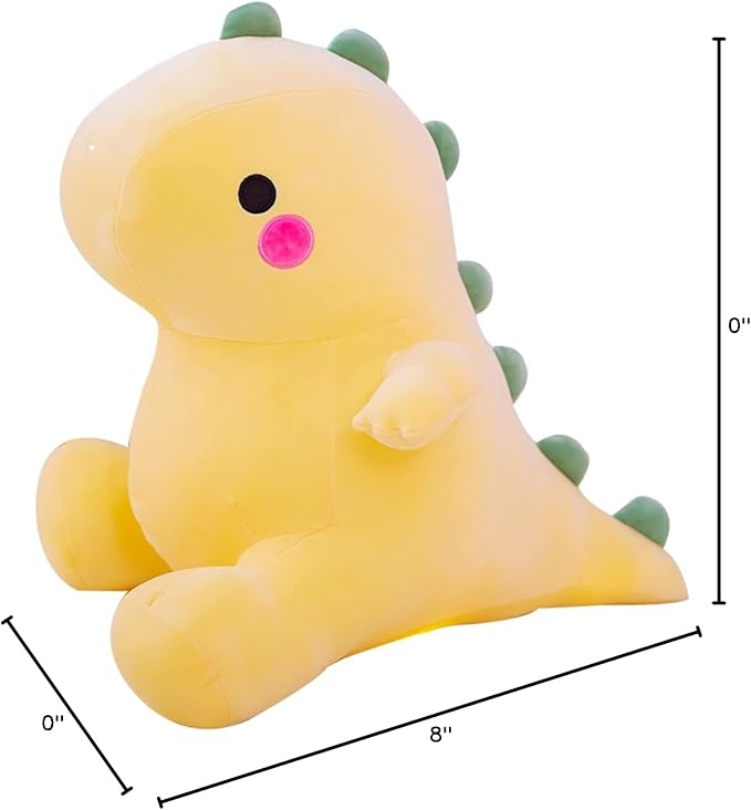 Plush Dinosaur Toy - 8in Stuffed Animal for Kids, Cute & Soft Dino Doll Gift (Yellow)