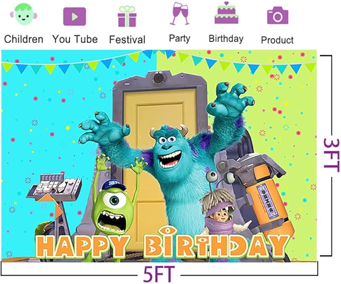 Green Monster Inc Backdrop for Birthday Party Supplies 5x3ft Monster Inc Boo Theme Baby Shower Banner for Birthday Party Cake Table Decoration HM547E