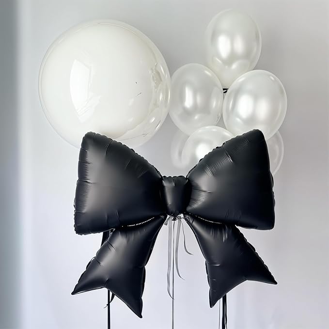 38 Inch Black Bow Foil Balloons, Large Black Mylar Bowknot Balloons Coquette Birthday Party Decorations for Girls Women Bachelorette Wedding Engagement Bridal Shower Baby Shower Decorations Supplies