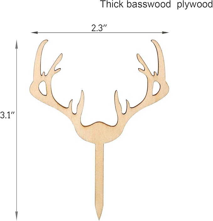 Huray Rayho Antler Cupcake Toppers Wooden Deer Cake Picks Decorations Baby Shower Wedding Hunting Boho Rustic Country Birthday Theme Party Supplies Qty 24