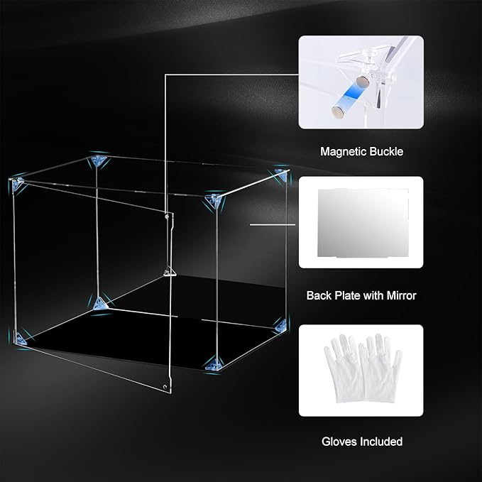Acrylic Display Case Clear Action Figure Display Case with Mirrored Back, Dustproof Storage Display Box Alternative Glass Case for Collectibles Figures Models Doll Toys (15.7x12x12 inch, 40x30x30cm)