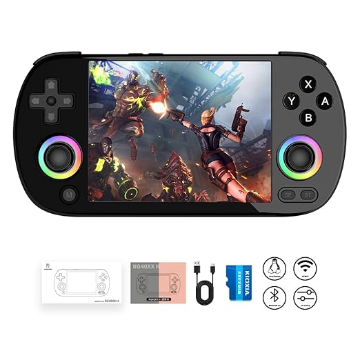 RG40XX H Retro Handheld Game Console RG40XXH Portable Gaming Console with 4'' IPS Screen Linux System Built-in 64G TF Card Preloaded Games 5000+ RG40XX H Supports 5G WiFi Bluetooth 4.2 Black