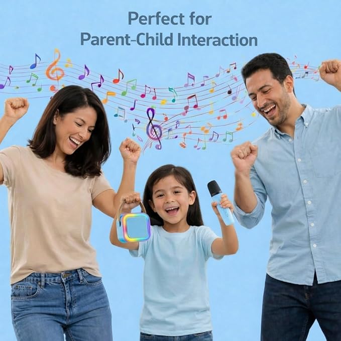 Karaoke Machine for Kids, Portable Bluetooth Speaker with 2 Wireless Microphones, Christmas Birthday Gift Toy Ideas for Boys and Girls Ages 4, 5, 6, 7, 8, 9, 10, 12+ Years Old (Blue)
