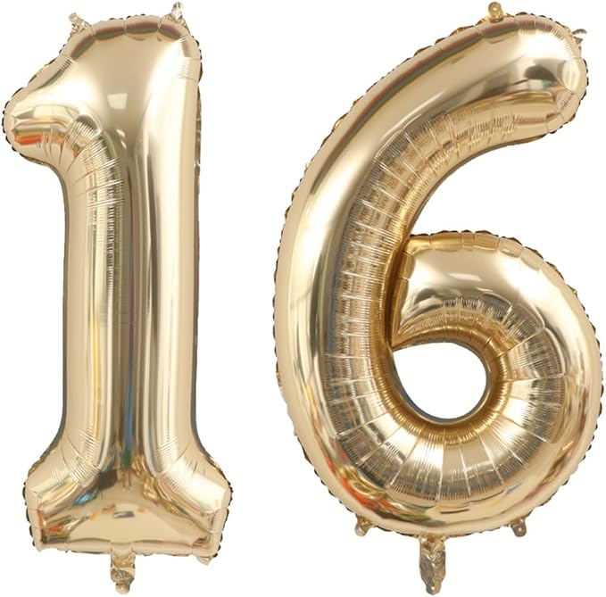 40 Inch Light Gold 16 Number Balloons White Gold Giant 16 Foil Mylar Helium Large Digital Balloon Champagne Gold Birthday Numbers Jumbo Balloons 16th or 61st Anniversary Party Decorations Supplies
