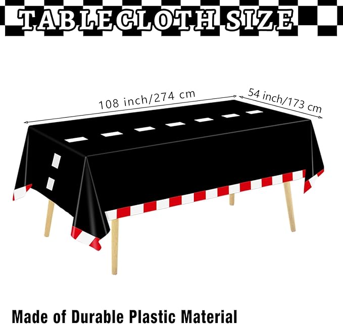Oigco 4 Pack Racing Car Tablecloth - Race Car Birthday Party Decorations Racetrack Rectangular Tablecloth - Checkered Table Cover for Two Fast Birthday Decor, 54 x 108 Inch
