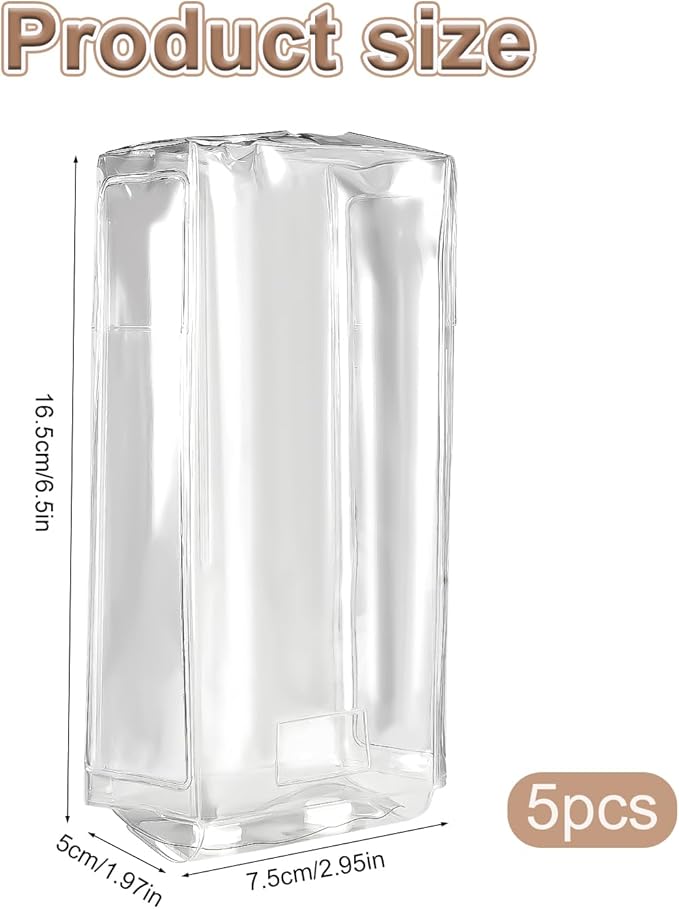 5pcs Clear Figure Display Bags with Snap Closure, 2.95x1.97x6.5in PVC Dust-Proof Protective Case Covers Holder Accessories for Plush Dolls, Anime Toys, Collectible Charms & Figures