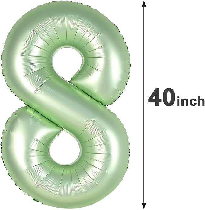 Sage Green Foil Number 8 Balloon 40 Inch, Helium Mylar Eight Number 8 18 28 38 48 58 80 88 Birthday Balloons, 8th Oliver Green Women Men Wedding Anniversary, Graduations Party Supplies