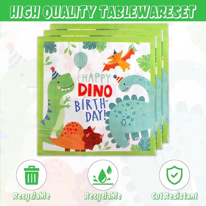 40Pcs Dino Birthday Party Supplies 20 Plates + 20 Napkin Watercolor Dinosaur Birthday Party Decorations (Watercolor Dinosaur)