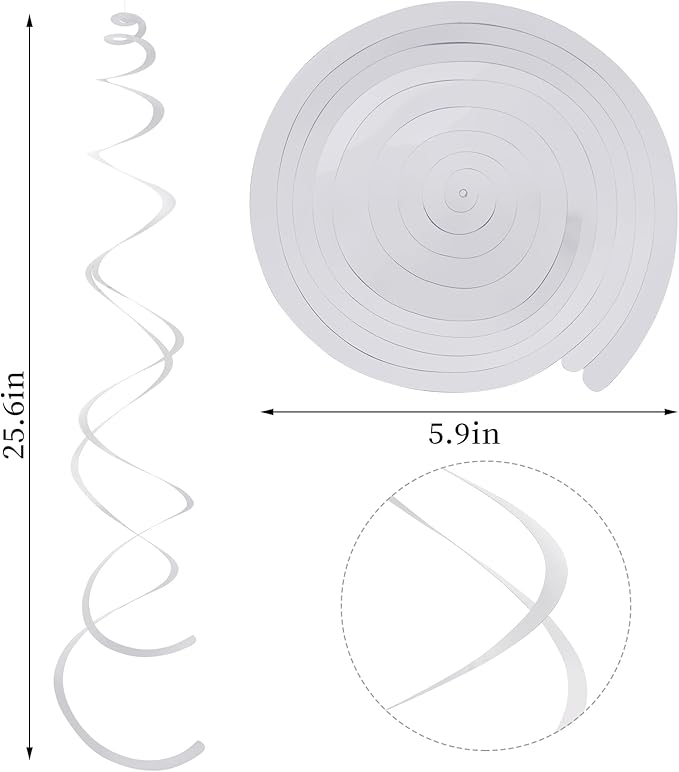 Sliver Ceiling Swirl Foil Decorations Hanging Plastic Streamer Themed Swirl Party for Graduation Celebration, Pack of 28