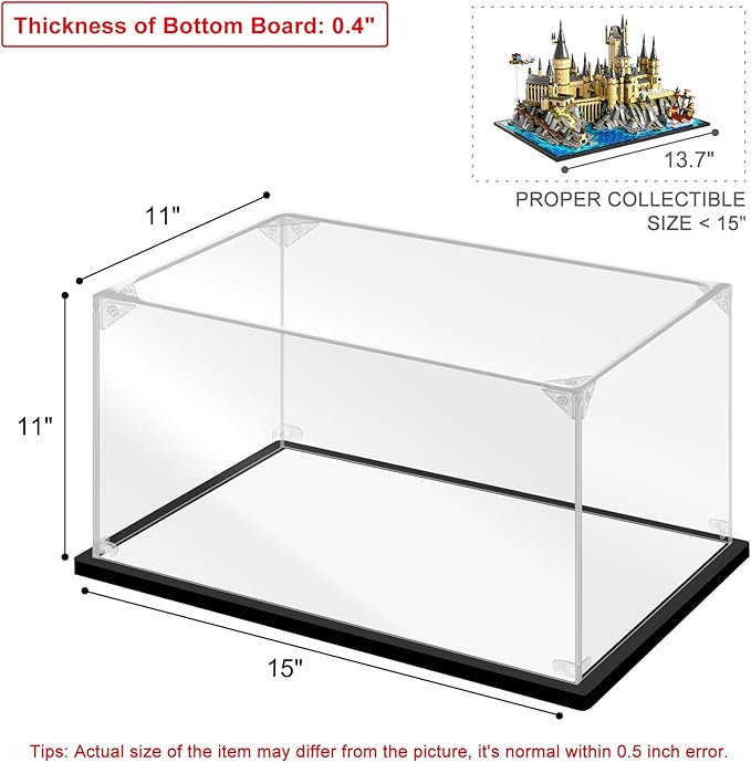 Acrylic Display Case, 15.8×11.8×11 Inch Clear Acrylic Display Box with Black Frame, Assemble Collectibles Display Case for Trophy, Action Figures, Dolls & Building Toys