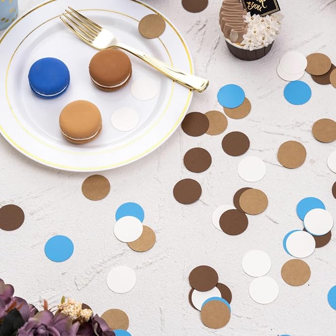 Brown Blue Kraft Tan and Ivory Cream Paper Confetti Table Decoration for Baby Shower Birthday Retirement Oktoberfest Party,1.2 inch in Diameter,200 Counts