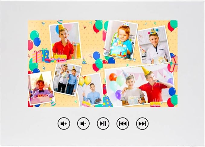 Personalized Video Greeting Card for Boy’s Birthday – Add Photos for Slideshow – 7” Digital Screen, Rechargeable Battery, 256MB Storage, Kids Keepsake Gift