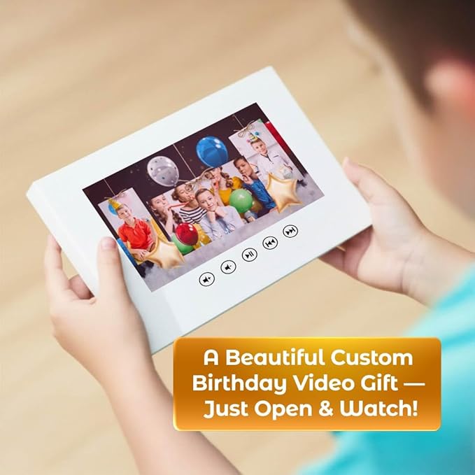 Birthday Video Card to Boys – Add 15 Photos for Personalized Slideshow – Fun for Children – 7” IPS Display, Rechargeable Battery, 4GB Storage, Gift-Ready Box